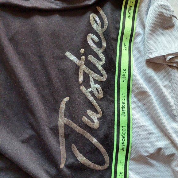 Justice Sports Girls Justice Foil Graphic Logo T-Shirt Size L 12-14 - Picture 5 of 6